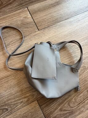 Zara Taupe-Light Gray Minimal Crossbody with Detachable Pouch